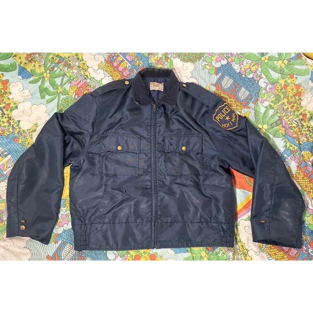Vtg 60s Badger Silver Label Uniform Police Corduroy Collar Bomber Jacket L Navy